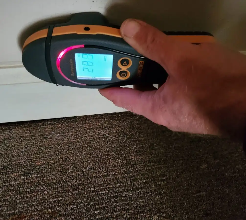 Moisture detection at baseboard during Sewage Cleanup & Sanitation in Oak Island
